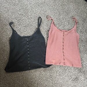 Women's Button-Down Tank Tops - Gray and Pink